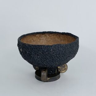 GENDO stamp pot 2 with saucer (black × earth color / antique gold)